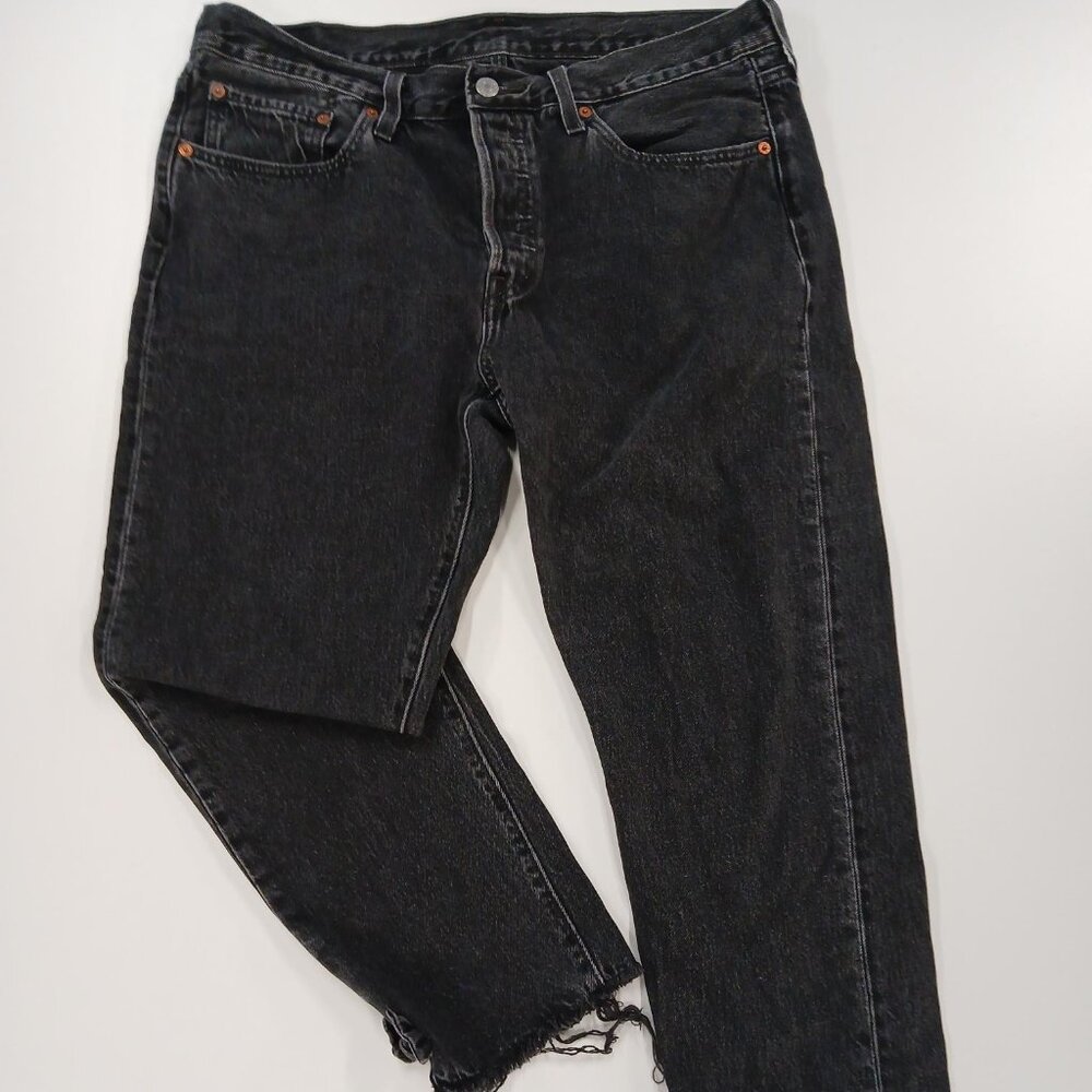 Women’s LEVIS JEANS 501 T Tapered Cropped W32 L25 Mid Rise Button Fly Charcoal
